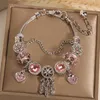 Mode 925 Sterling Silver Pink Crystal Murano Lampwork Glass Extended Chain Armband Europeiska charm pärlor hjärta dingle passar pandora charm armband halsband