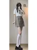 Abito a due pezzi Xgoth Preppy Vintage Plaid Suit Donna Summer Blazer a maniche corte Camicia Top Gonna a pieghe Set di due pezzi Femminile Girly Wear 230628