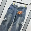 23SS Fw Jeans da donna firmati Pantaloni con ricamo di lettere Ragazze New Cotton Vintage High End Runway Brand Hole Cowboy Outwear Denim Pantaloni lunghi dritti