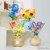 Block Rose Sunflower Buildblock Flower Plant Bouquet Potted Plant Monterad Mini Small Pellet Flower Block Girl Toy Gift R230629