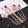 Dinnerware Sets Vintage Western Mirror Rose Gold Cutlery Tableware Set 24Pcs Dining Flatware Knife Fork Spoon Luxury Engraving