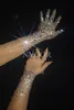 Luvas luxuosas com strass elásticas femininas brilhantes malha de cristal longa dançarina cantora boate dança palco acessórios 230609