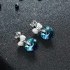 Studörhängen 925 Sterling Silver Women Blue Heart Crystal Lady S925 Party Fine Jewelry Fjäril