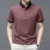 Polos masculinos Polo T shirt Summer Lapel Striped Ice Silk Blusas de manga curta Business Pullover Casual Fashion Button Patchwork Tops 230629