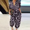 Kobiety Jumpsuits Rompers Women Retro Lopard Button Sumpsuit Summer V Neck Surk Playsiue Elegancki biuro Lady Rompers Beach kombinezon Pocke J230629