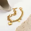 Nuevo diseño 18k chapado en oro Ot Hebilla Brazaletes de moda con circón Corazón Joyería Acero inoxidable Chunky Cuban Link Pulsera