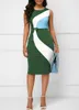 Casual Jurken Sexy Geometrische Splice Contrast Kleur Bodycon Jurk Voor Vrouwen O-hals Mouwloze Boog Kantoor Werk Vestido Zomer Vrouwelijke Kleding