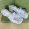 2022 transparente Gummi-Slipper Damen-Slide-Sandale, Plateau-Hausschuhe, weiß, blau, Sommer-Strand-Flip-Flops, 6,1 cm hohe Absätze, Mädchen-Damen-Designer-Sandalen mit Box