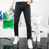 Designer de jeans masculino Hong Kong outono e inverno novo ajuste fino pequeno reto esticado 2022 preto casual calças compridas masculinas SMZZ