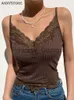 Vestidos de Festa Gótico Dark Mall Gótico Básico Bodycon Feminino Camis Grunge Punk Preto Casual Corte de Renda Crop Tops Sem Costura Costas Alt Roupas de Verão x0629