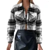 Women's Jackets Women Autumn Coat Plaid Print Flap Pockets Turn-down Collar Lapel Loose Soft Cardigan Zipper Contrast Color Spring Short