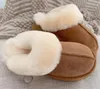 Women Genuine Leather Slipper Fluffy Winter Warm House Platform No Rear Elastic Belt Slippers Chestnut Antelope brown