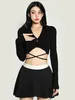 Kadın Tişörtleri Y2k Estetik İnce Seksi Uzun Kollu Temel Tişörtler Kore Modası V Yaka Kırpılmış Üstleri Oymak Kadın Bandaj Tüm Maç