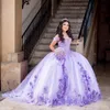 Vestido De fiesta De novia púrpura, Vestido De quinceañera para niñas, Vestido De fiesta con cuentas, apliques, vestidos De graduación De 3 flores, Vestido De 15 Anos