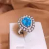 Klusterringar modeblad paraiba blommor oval aapphire runda full diamantpar ring för kvinnor geometriska zirkonjubileumsgåva