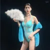 Vêtements de scène Sexy strass dentelle body pôle danse vêtements discothèque Gogo tenue en peluche châle fête Bar danseur Rave VDB5967