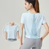 Lu Verano nueva ropa de yoga costura de malla punto horizontal estampado suelto transpirable corto blusa de cuello redondo camiseta de manga corta mujer