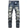 High Street Jeans déchirés pour hommes Automne Slim-fit Couture Pantalon à la mode Rock Explosion Coton Denim Pantalon