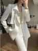 Femmes deux pièces pantalons femmes bureau blanc Blazer tailleur-pantalon élégant décontracté vestes amples pantalons à jambes larges 2 pièces ensemble femme mode coréenne