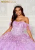 Orkidé lila lavendel fjäder quinceanera klänningar från axel 3d blommig pärlstav applikation boll klänning vestido cinderela debutante