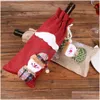 زينة الكريسماس زجاجة نبيذ Er Santa Claus Snowman Dstring Gift Bags أدوات المائدة زينة عيد الميلاد Xbjk2108 توصيل قطرة Hom Dhci8