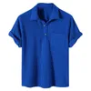 Męskie polo zwykłe kratę koszule polo Top Turndown Button Bluzka Bluzka z krótkim rękawem solidna koszula kieszonkowa Mężczyźni odzieży 230629