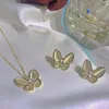 Wedding Jewelry Sets Kiss Charm Opal Butterfly Necklace Earring Set for Women Temperament Korean Fashion Choker Stud 230627