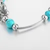 Charm Bracelets Antique Silver Color Blue Turquoise Bead Stone Hollow Fish Bracelet For Women Whosesale Jewelry Drop