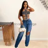 Party Dresses Sexy Hot Diamond Denim Tassel Crop Top Woemn 2023 New Fashion Streetwear Halter Lace Up Backless Club Tube Clothes Y2K Tops x0629