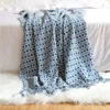 Filtar textil stad nordisk enkelhet stickad rutig kast filt pläd marinblå tasslar soffa ark för våren hösten 130x240cm 230628