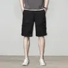 Shorts pour hommes hommes été Cargo couleur unie multi-poches pantalon droit ample taille élastique mi-genou longueur pantalon