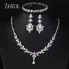 웨딩 쥬얼리 세트 ZAKOL 럭셔리 큐빅 지르코니아 목걸이 귀걸이 반지 여성을위한 설정 Shinny Water Drop Leaf CZ Bridal 230627