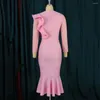 Casual klänningar Elegant rosa för kvinnor V Neck Full Sleeve Bodycon Mermaid