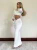 Tweedelige jurk cryptografische elegante witte lange mouw 2 set outfits voor vrouwen Club Party Top en sets ruches bijpassende 230629