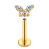 Pierścienie Bell Bell Pierścienie G23 Butterfly Lip Stud Labret Reting Jewelry 16G Kryształowa chrząstka cyrkonowa Tragus Monroe 230628