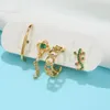 Boucles d'oreilles à tige Ins Vintage vert Reptile Zircon géométrique fleur zircone ensemble pour femmes filles mode bijoux cadeau