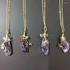 Colares com Pingente Reiki Cura Cristal Pedra Colar Irregular Natural Cru Quartzo Roxo Com Chip Charms Para Mulheres Jóias DIY