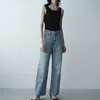 Kuzuwata 23 Printemps Été Droite Mince Long Jeans Femmes Casual All-match Lâche Denim Pantalon Mi-taille Élastique Pantalones