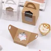Marble Red Paper Cup Cake Box One hole Transparent Window Muffin Box White Cardboard Portable Baking Packaging Box 500pcs