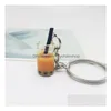 Keychains Lanyards Creative Mini Soffdryck Keychain Milk Tea Beverage Bubble Keyring Moving Liquid Oil Drop Decompression KeyFob DHPTI