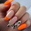 Faux Ongles Long Stiletto Appuyez Sur Faux Orange Violet Avec Des Motifs Imprimés Léopard Ongles En Amande Français Détachables Pour Les Femmes