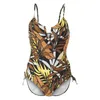 Women's Swimwear Print Fishbone Support V Neck Without Steel Ring Removable Biquinis Solid Swimsuit Bodysuit For Women Padded Monokini