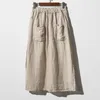 Skirts Latter Rain Japanese Korean Linen Wide Leg Pants Skirt For Women Summer Casual Double Pocket Elastic Waist Long