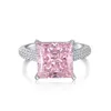Sparkle Jewelry Anello di fidanzamento da donna in argento sterling 925 Radiant Cut Pink 5A 8A Solitaire Cubic Zirconia Promise Wedding Ring