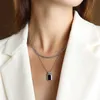 Erkekler için Lüks Kolye Kolye tasarımcısı Çift Kolyeler takı 18k titanyum zincirler Kadınlar için Beyaz Yeşim kolyeler Parti Bayan Kare Günlük mücevherat Renk Kaybetmez