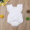 Rompertjes Merk born Peuter Kinderen Baby Meisjes Romper Ruches Korte mouw Effen Ruglooze Riem Jumpsuits Katoen Effen Playsuit 230628