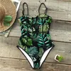 Swim Wear Summer Sty One Piece Swimsuit For Women Palm Print Swimwear Aves Tryckt Monokini Pad Bathing Suit Beach Wear Fa Bain HKD230628