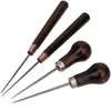 2024 2Pcs Solid Wood Handle Drillable Awl Leather Craft Cloth Professional Stitching Sewing Repair Tools