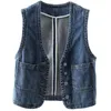 Women's Vests S-5XL Women Denim Vest Blue Sleeveless V-Neck Single-Breasted Jean Waistcoat Spring Autumn Female Casual Outerwear