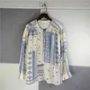 Women's Blouses Women Shirt O-neck Retro Ethnic Print Long Sleeve Loose Female Blouse With Buttons 2023 Spring